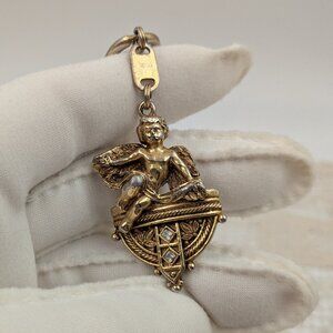 Vintage Vatican Library Collection Angel Cherub Gold Tone Keychain